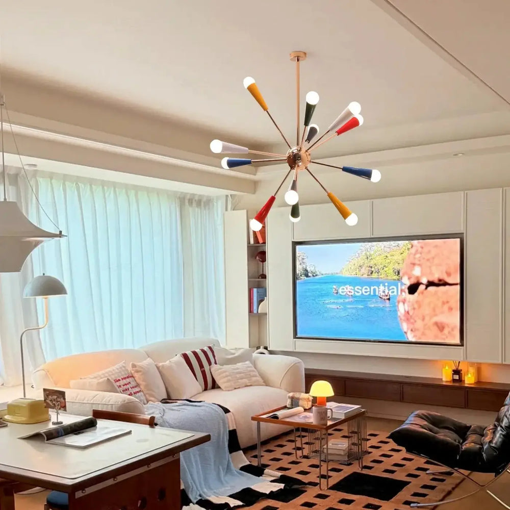 Suspension luminaire artistique astria en style vintage avec bras multicolores pour une ambiance chaleureuse