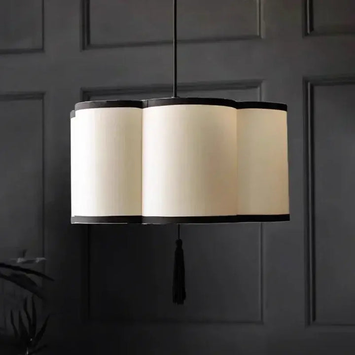 Suspension Luminaire Beige Contemporain Tissu Et Noir