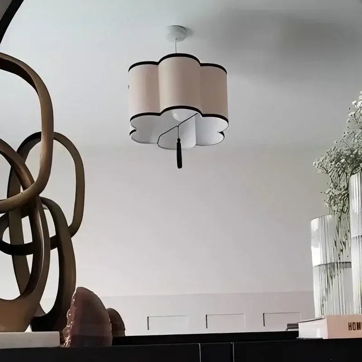 Suspension Luminaire Beige Contemporain Tissu Et Noir