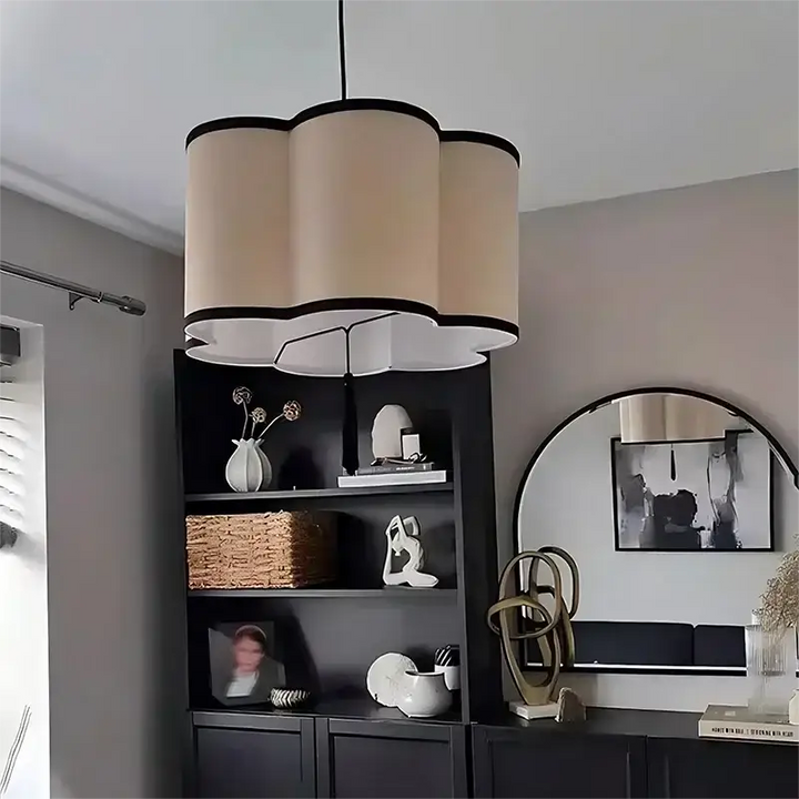 Suspension Luminaire Beige Contemporain Tissu Et Noir