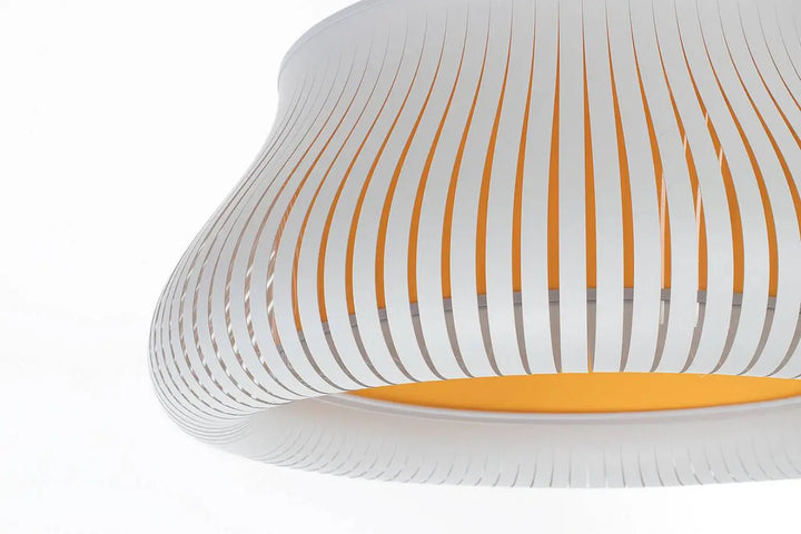 Suspension luminaire oblo blanc jaune avec design incurvé moderne blanc et orange rayé pour éclairage intérieur