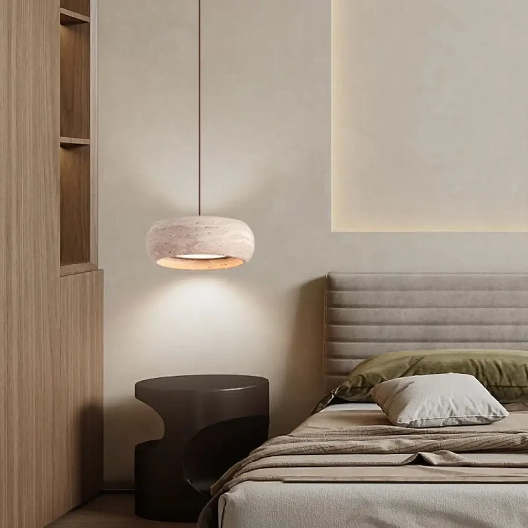 Suspension luminaire blanc en pierre design vintage naturel