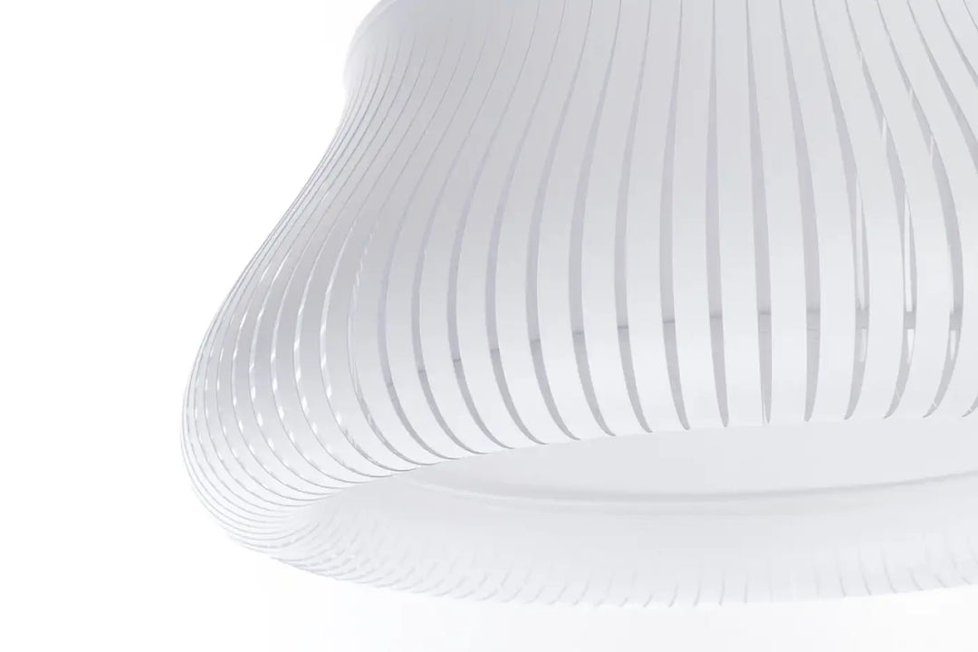 Suspension luminaire oblo blanc avec un abat-jour blanc côtelé au design moderne incurvé pour un éclairage élégant