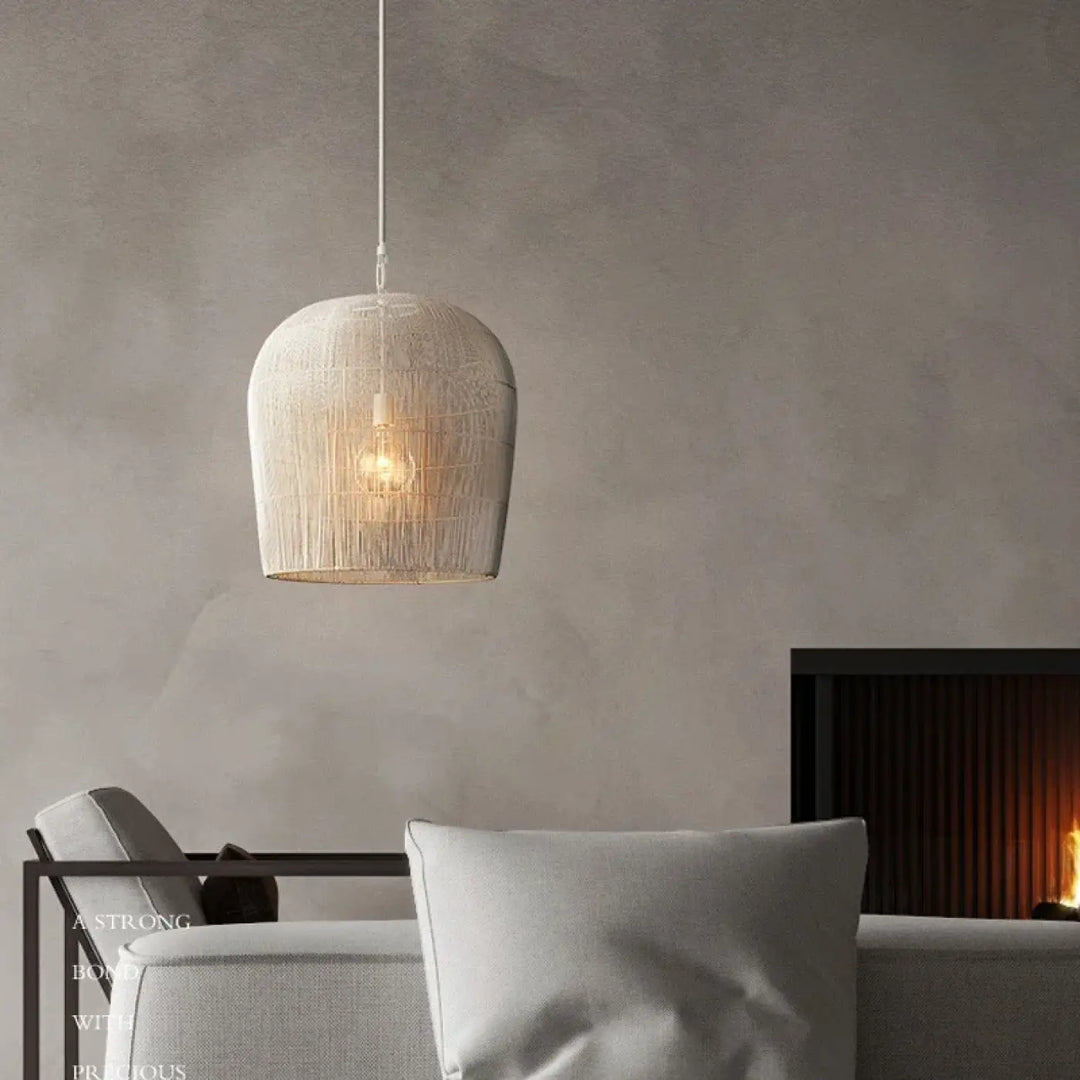 Suspension luminaire blanche en fil tissé au style moderne
