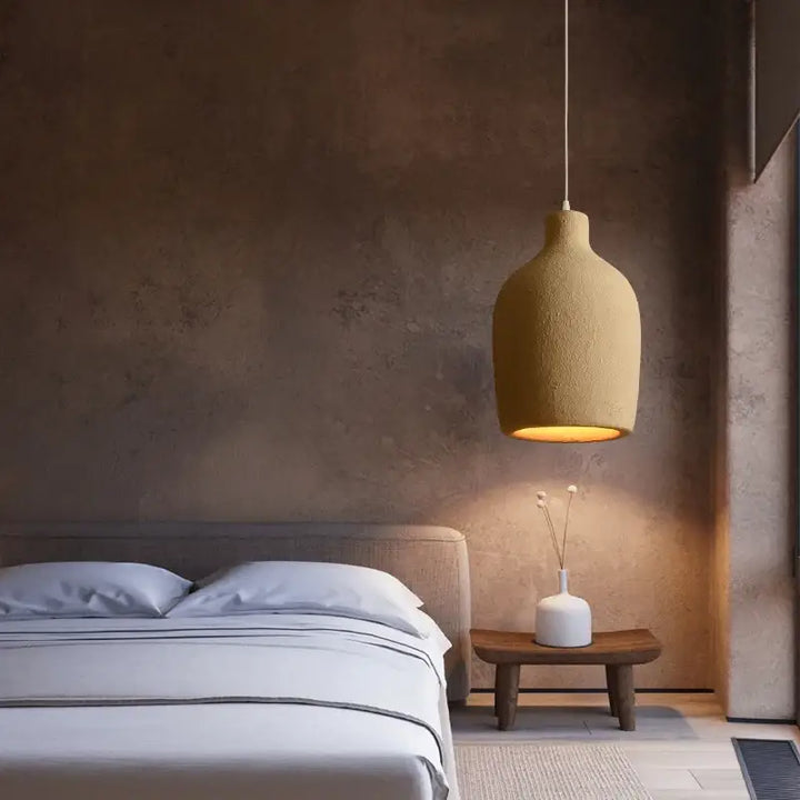 Suspension luminaire blanche minimaliste à l'effet terre cuite

