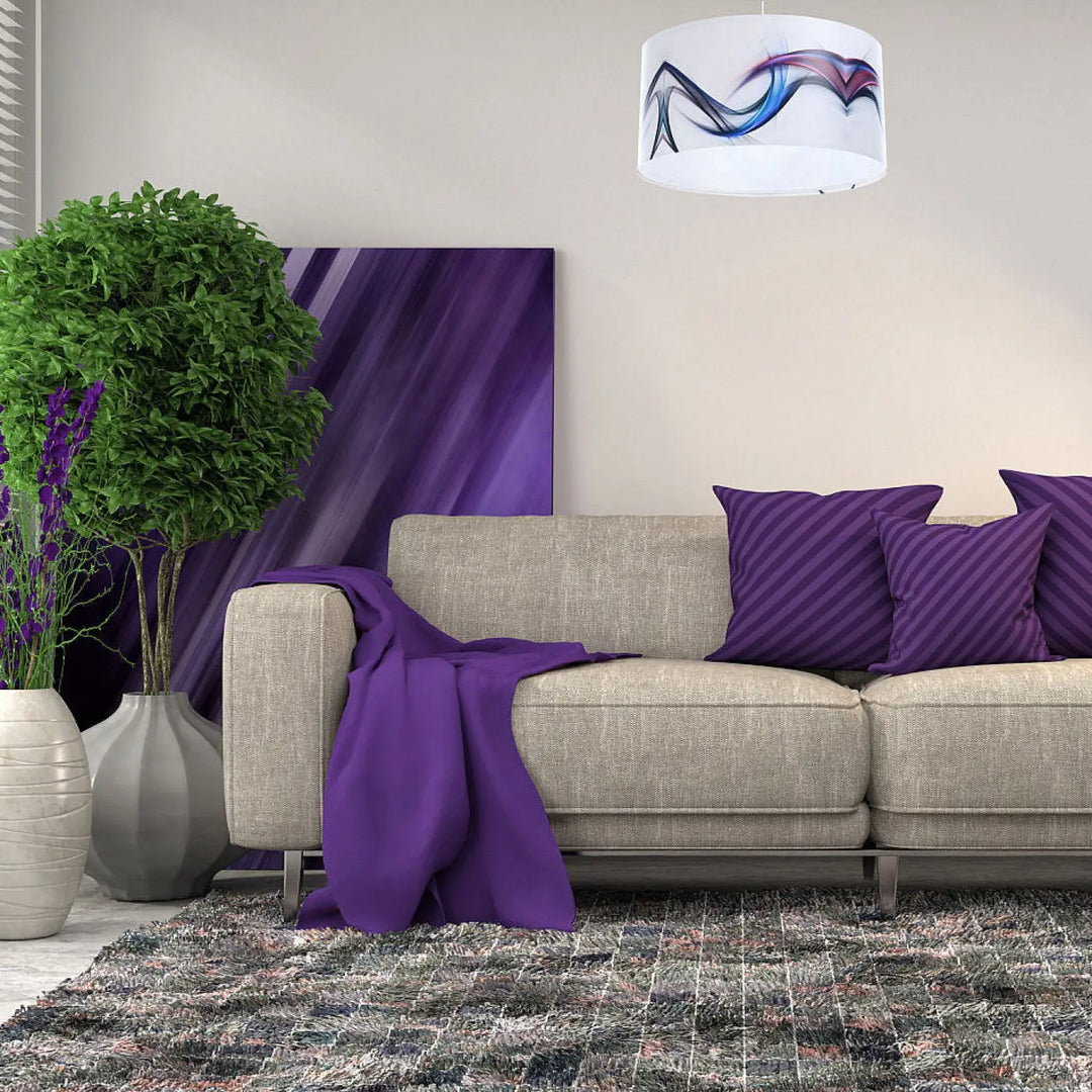 Suspension luminaire blanche moderne avec design abstrait tourbillonnant bleu et violet multicolore pour intérieur élégant