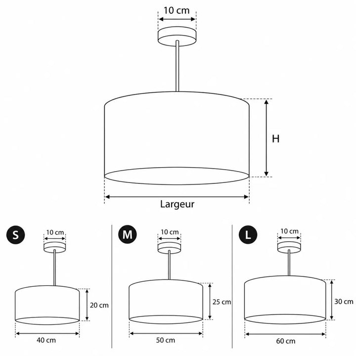 Suspension luminaire blanche sweet dreams classic en design cylindrique minimaliste en trois tailles avec dimensions labelisées