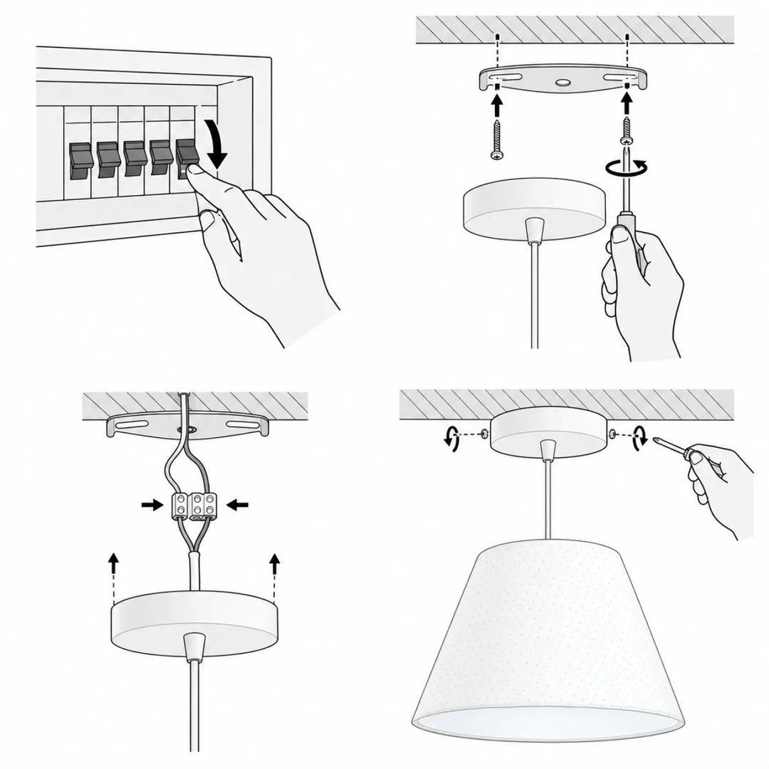 Suspension luminaire blanche bell jasmin avec abat-jour conique blanc en tissu effet velours au-dessus d’une table