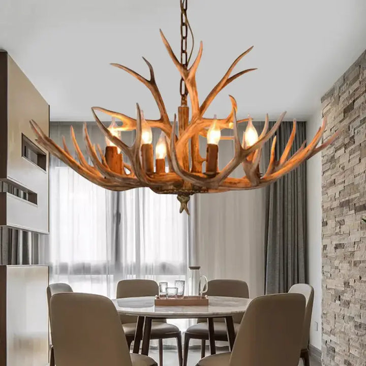 Suspension Luminaire Bois De Cerfs Au Design Rustique Style Chalet