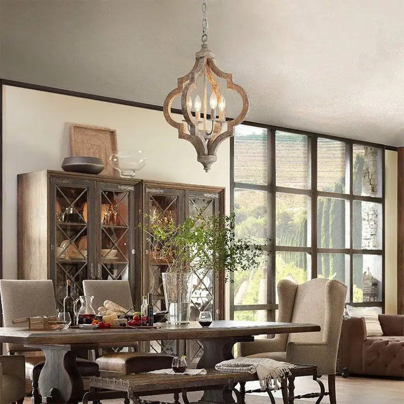 Suspension en bois et métal lanterne style rustique moderne