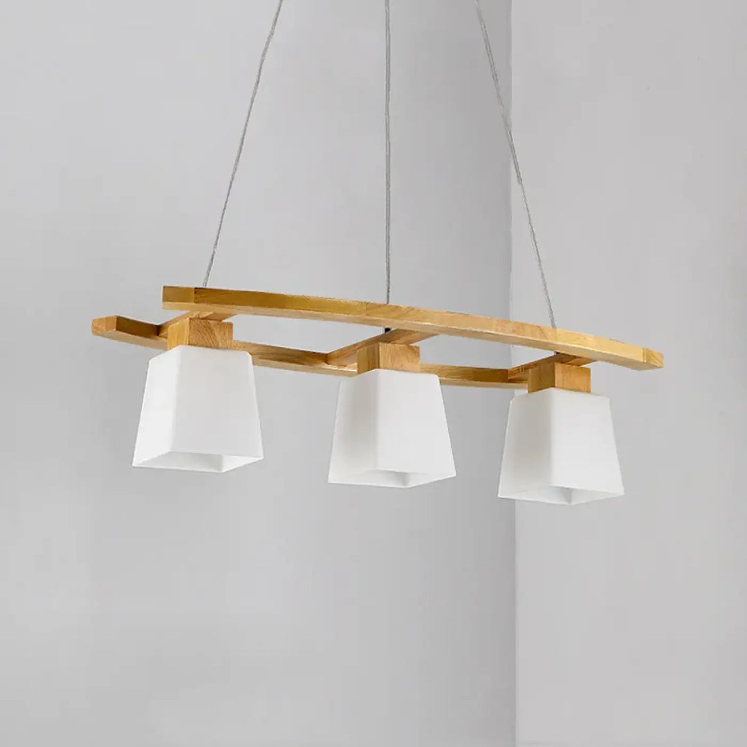 Suspension luminaire bois naturel à lumières blanches épuré