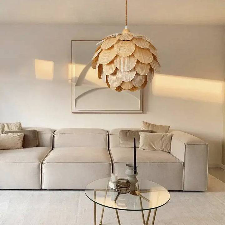 Suspension en bois style design organique beige naturel