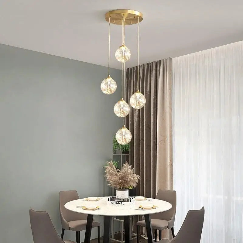 Suspension Luminaire Boule Verre Transparent Doré