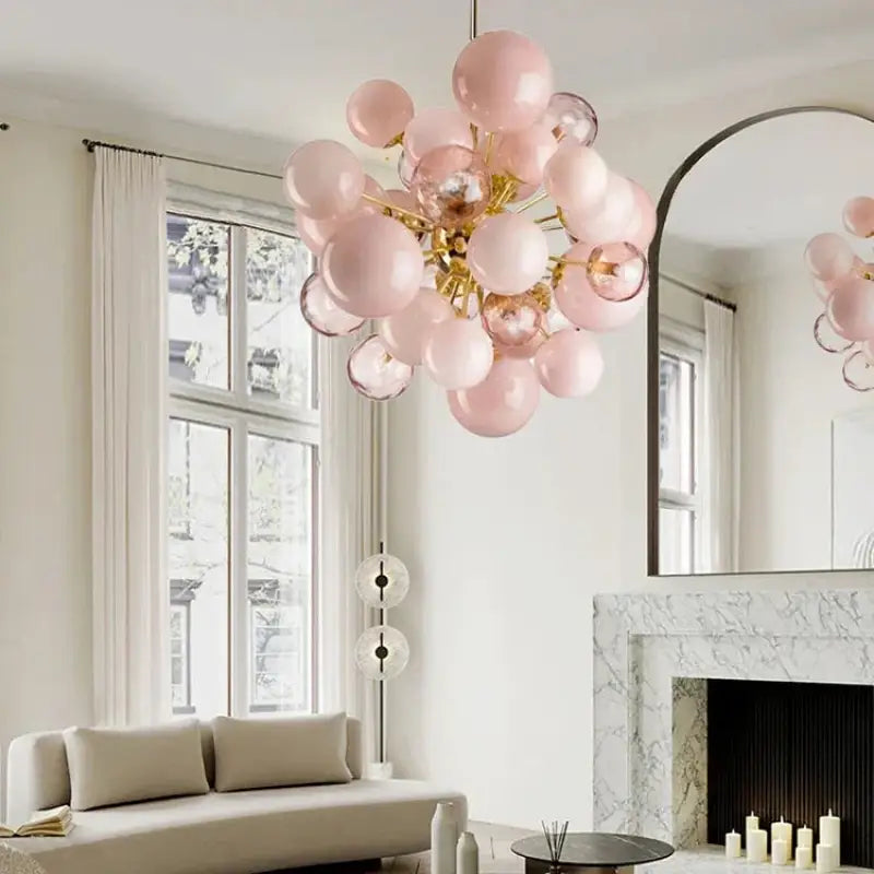 Suspension luminaire boules roses décoratives design élégant