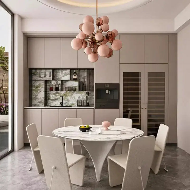 Suspension luminaire boules roses décoratives design élégant