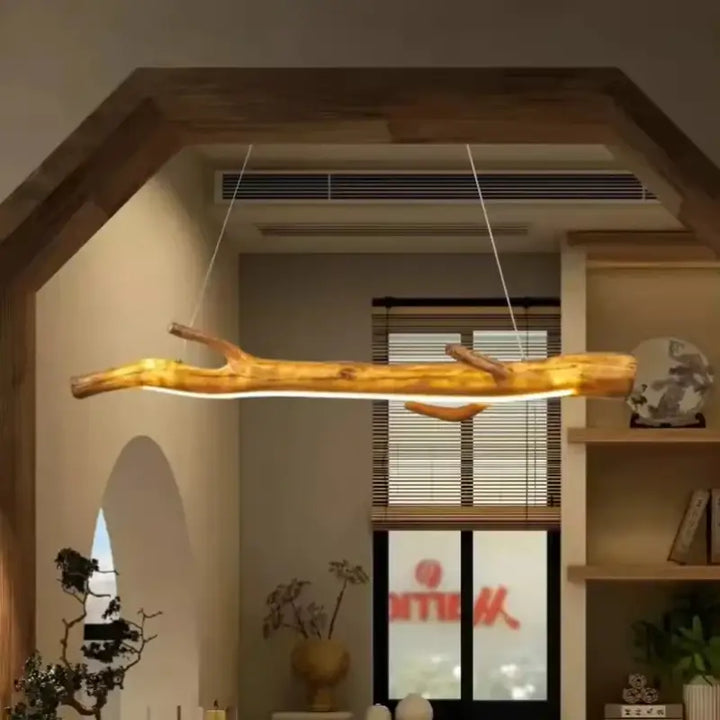 Suspension luminaire branche en bois brut naturel et chic