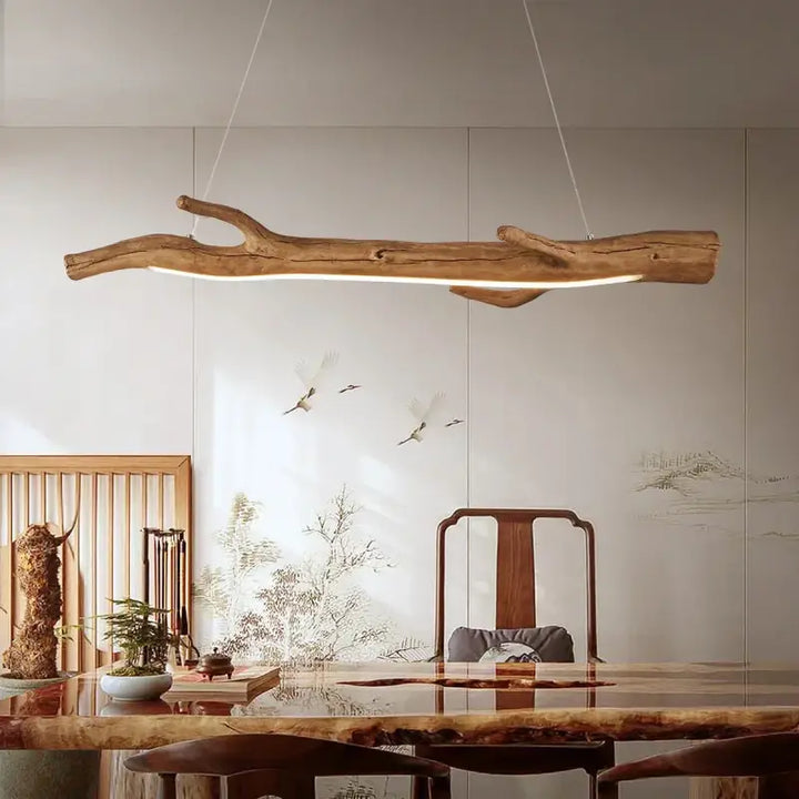 Suspension luminaire branche en bois brut naturel et chic