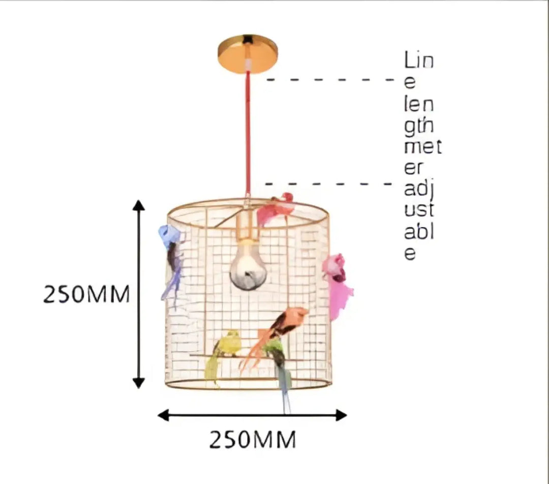 Suspension luminaire cage dorée avec oiseaux décoratifs chic