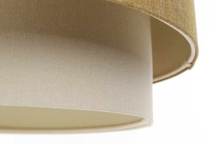 Suspension luminaire duo boho elegant caramel crème ecru avec abat-jour double beige crème en tissu lin texturé