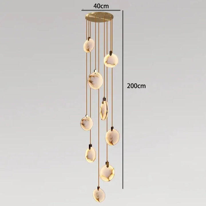 Suspension luminaire cascade en albâtre blanc élégant