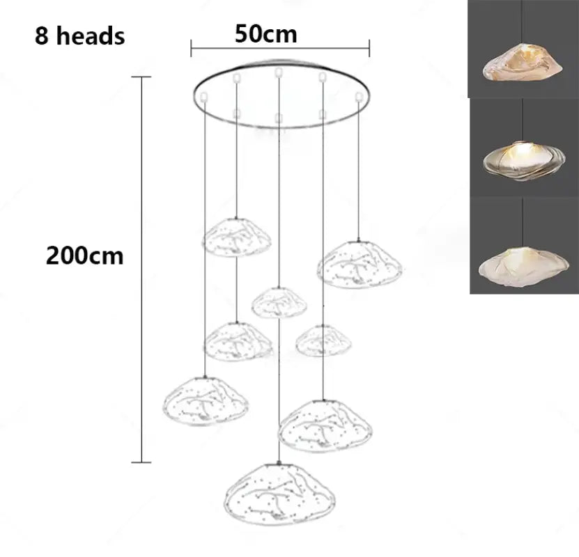 Suspension luminaire cascade en verre organique moderne