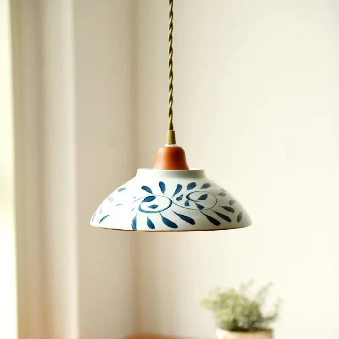 Lustre Suspension Céramique Blanc Et Bleu – 38 Cm, Style Pays, Neuf, Italie