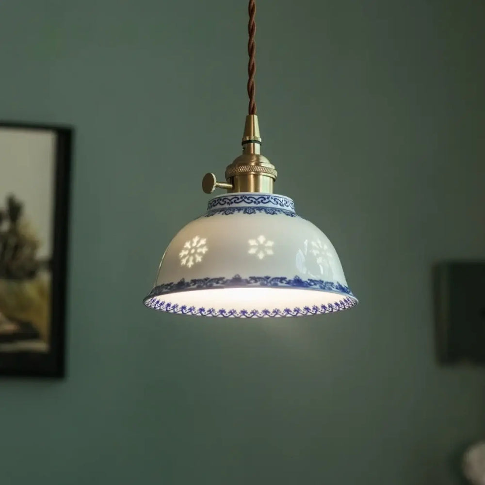 Suspension céramique design élégant blanc bleu doré