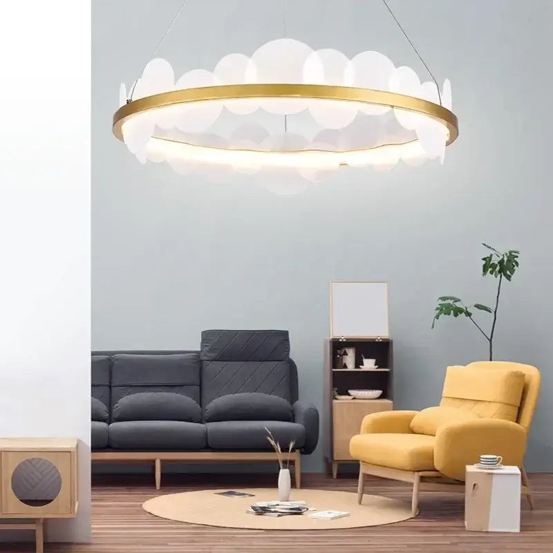Suspension Luminaire Circulaire Doré Avec Disques Blancs Design