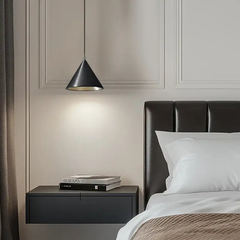 Suspension luminaire conique métal gris intérieur doré design