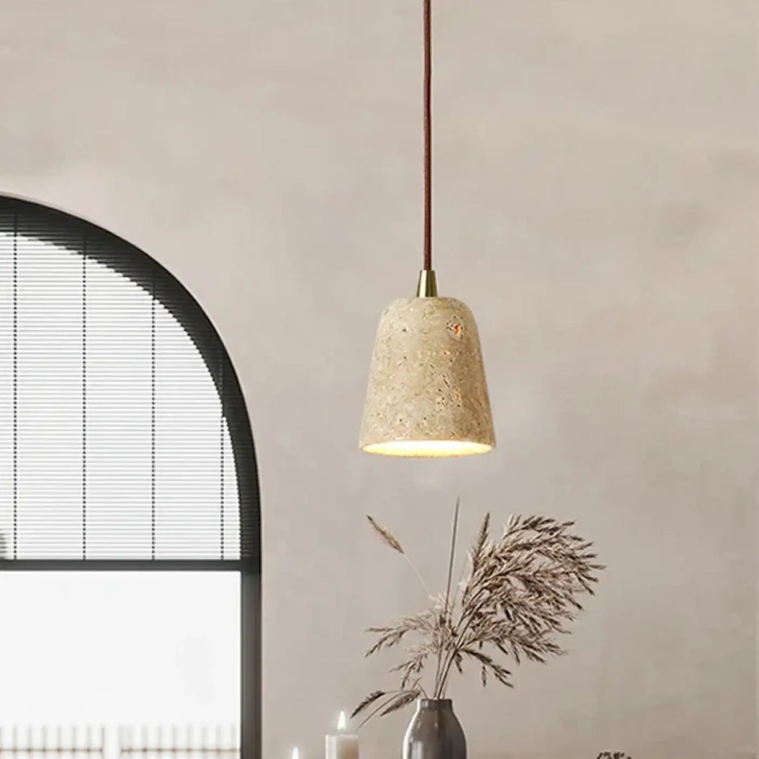 Suspension luminaire conique en pierre naturelle et métal moderne
