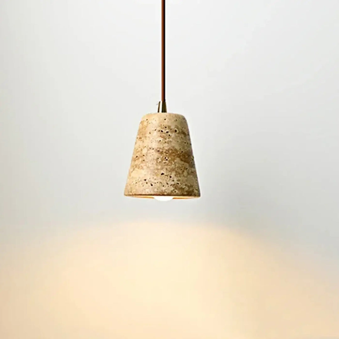 Suspension luminaire conique en pierre naturelle et métal moderne
