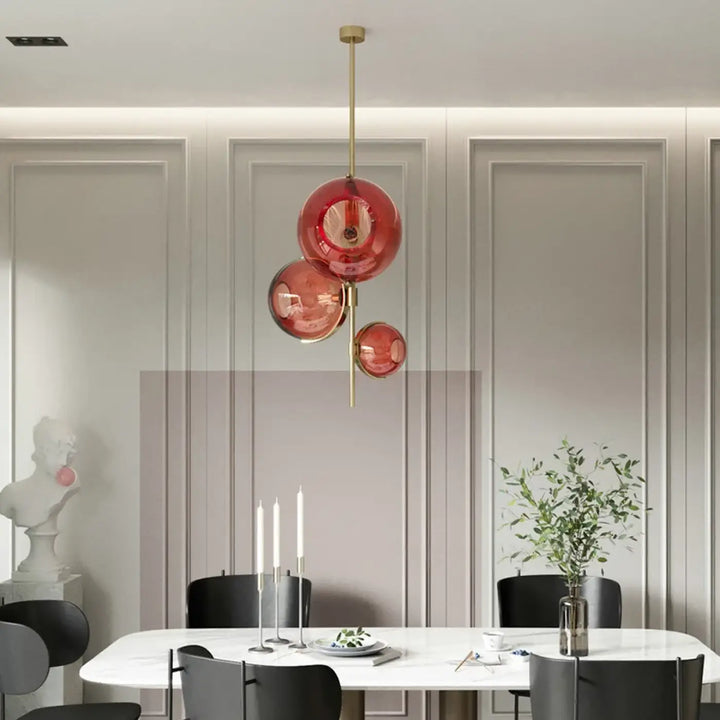 Suspension Luminaire contemporaine grappes de boules verre coloré