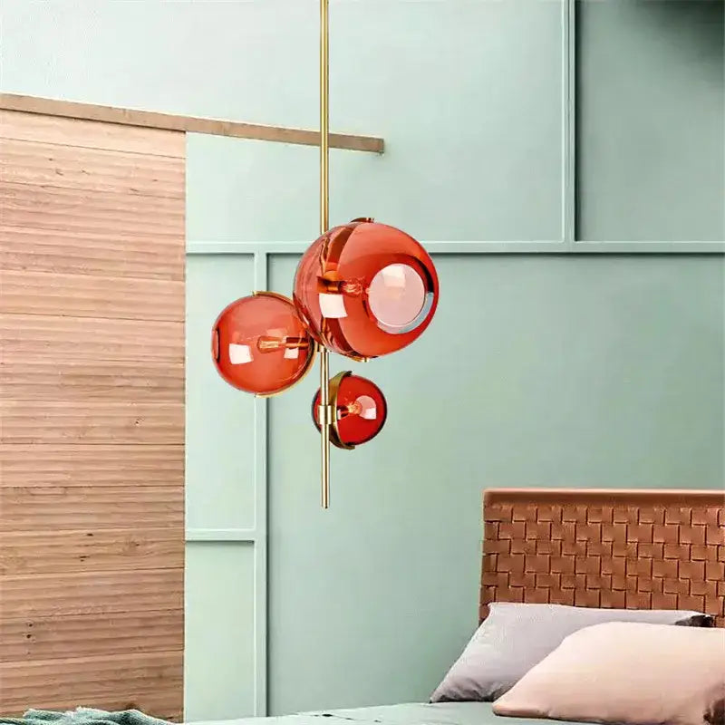Suspension Luminaire contemporaine grappes de boules verre coloré