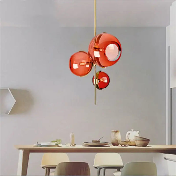 Suspension Luminaire contemporaine grappes de boules verre coloré