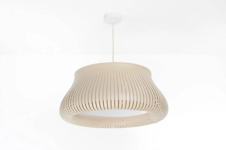 Suspension luminaire oblo crème en bois nervuré beige avec design moderne élégant pour lumière d intérieur