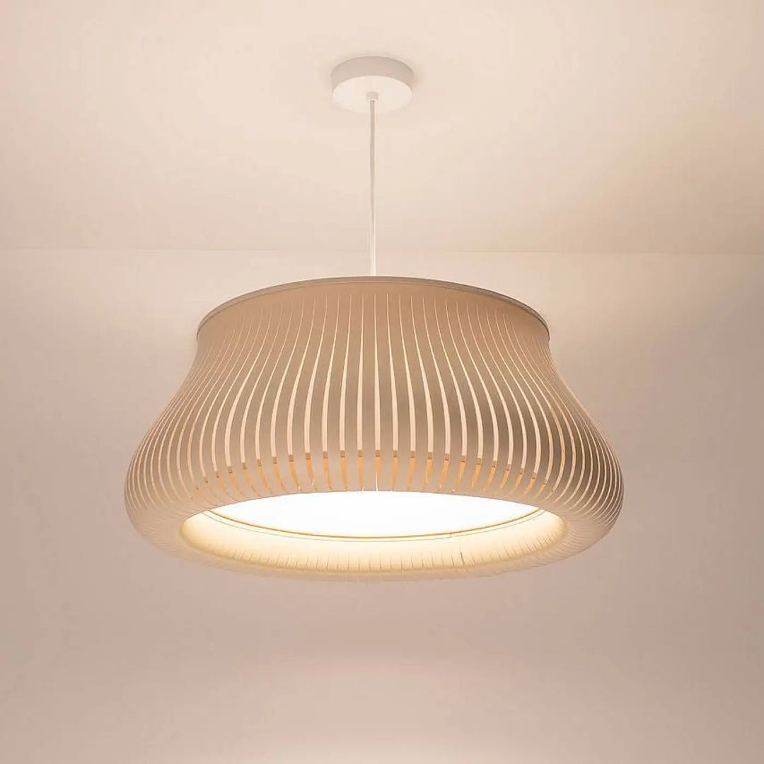 Beige suspension luminaire oblo en matière côtelée avec design moderne et lumière chaude d ambiance