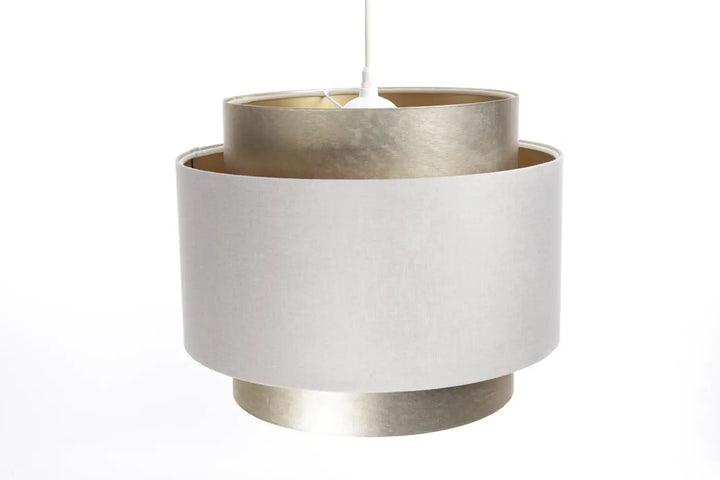 Suspension luminaire doblo crème avec abat-jour blanc mat à deux niveaux et anneaux métalliques brossés dorés
