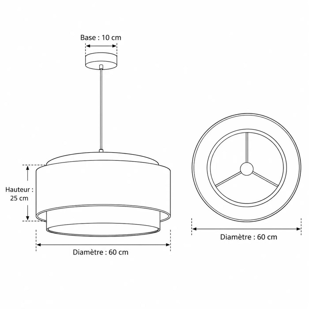 Suspension luminaire crème doble boho élégant design ecru moderne double niveau 60 cm diamètre ambiance chaleureuse