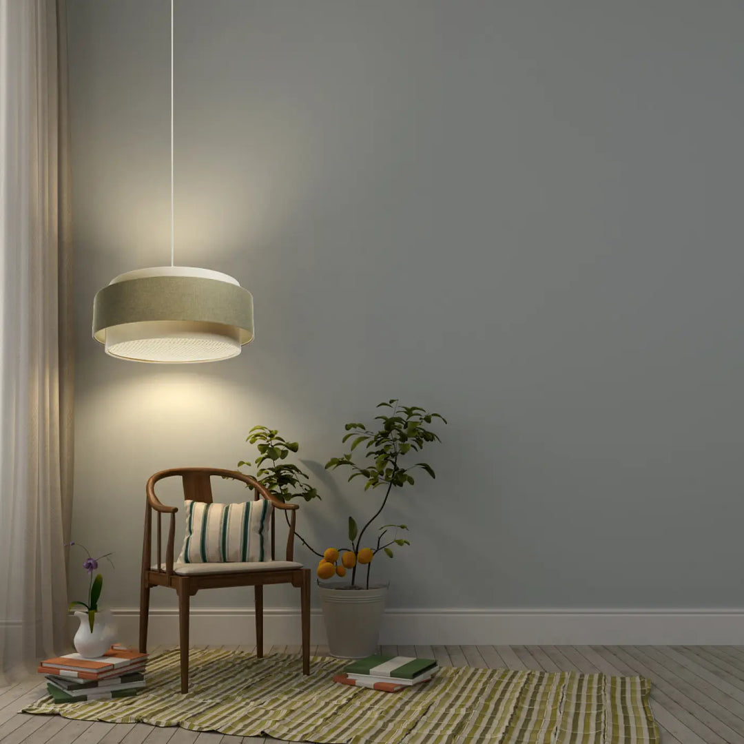 Suspension luminaire doblo boho elegant crème olive ecru avec design cylindrique superposé en tons sages et crèmes