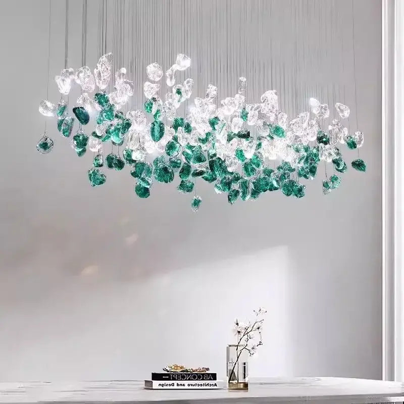 Suspension luminaire en cristal vert et transparent au style raffiné