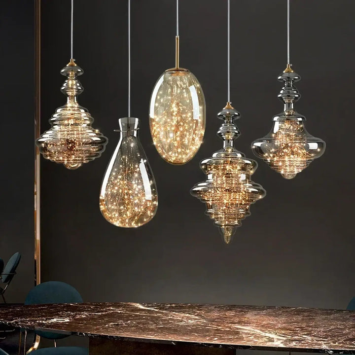 Suspension cuivre et verre moderne doré style contemporain