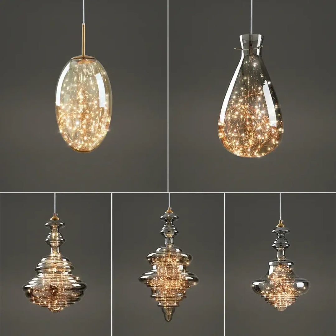 Suspension cuivre et verre moderne doré style contemporain