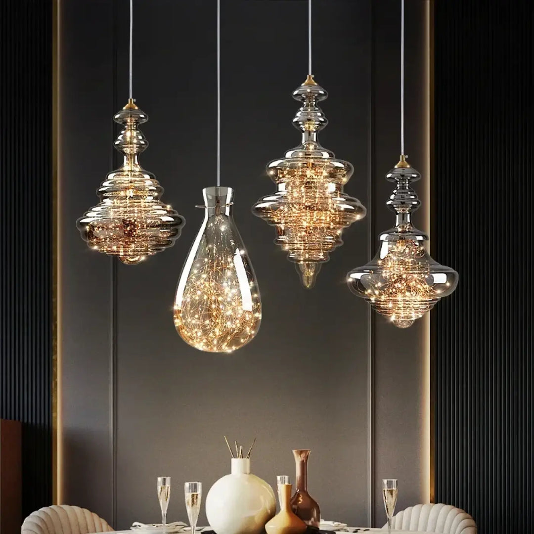Suspension cuivre et verre moderne doré style contemporain