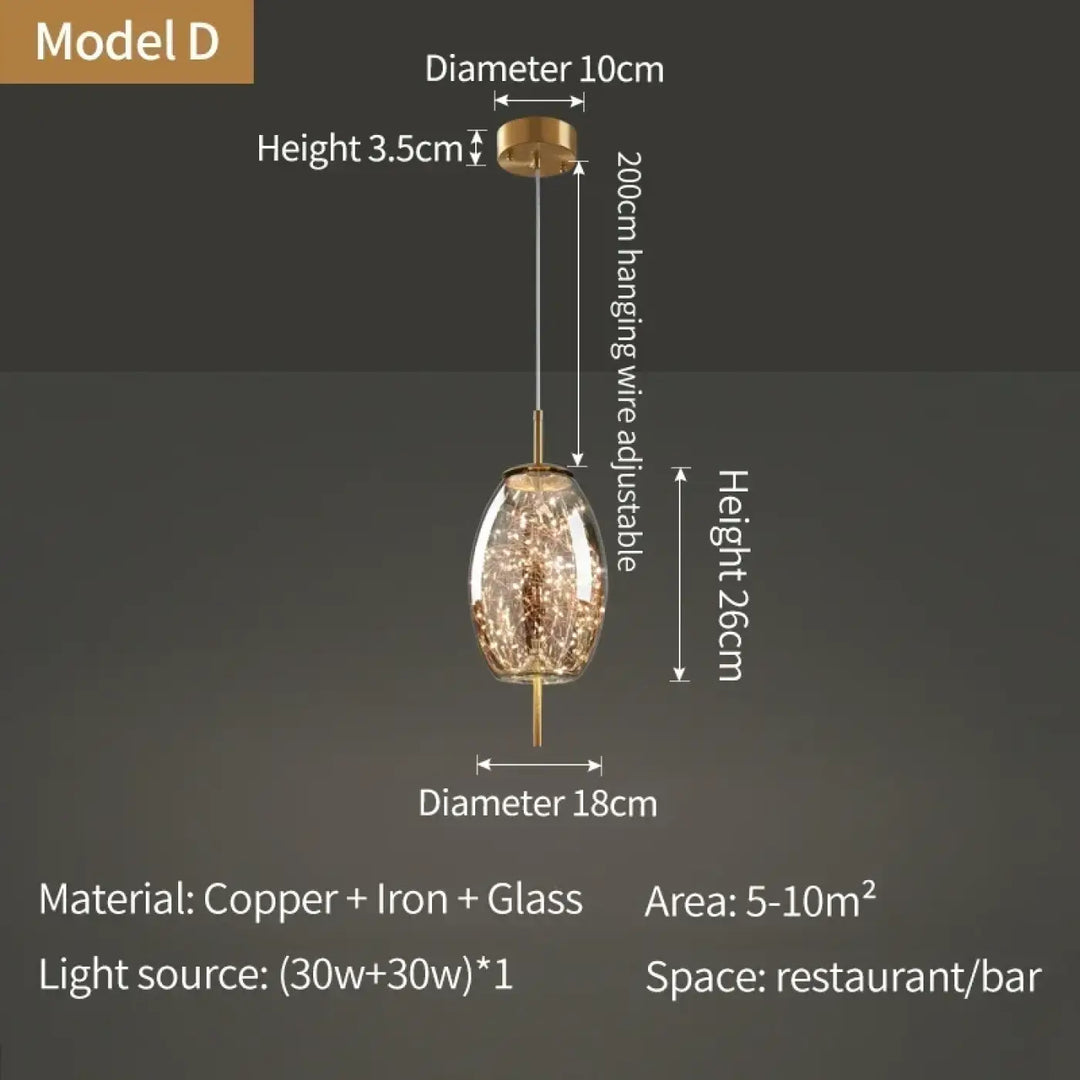 Suspension cuivre et verre moderne doré style contemporain