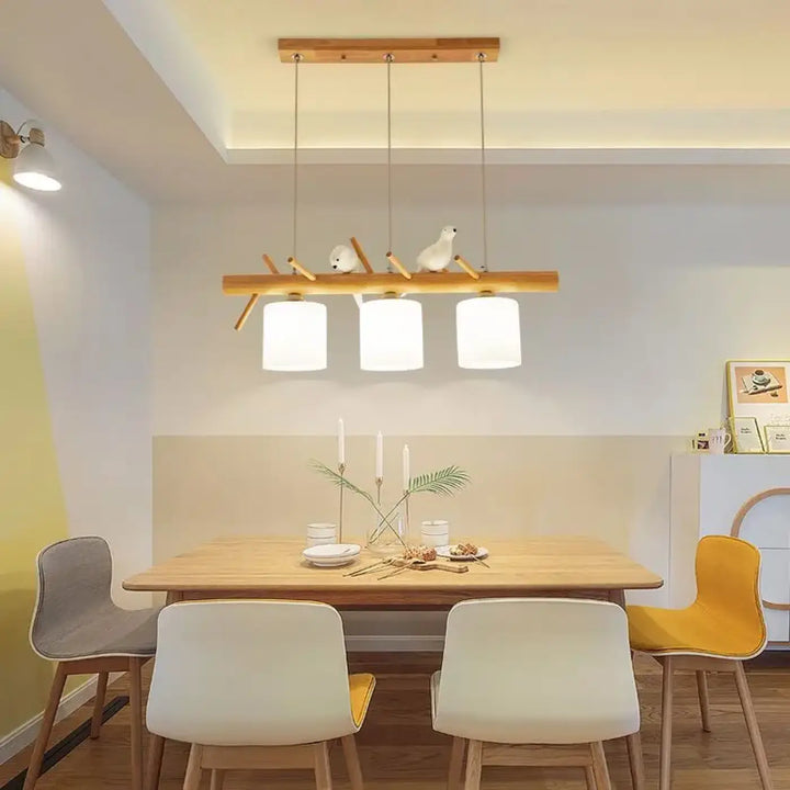Suspension luminaire décorative oiseaux style nature en bois clair