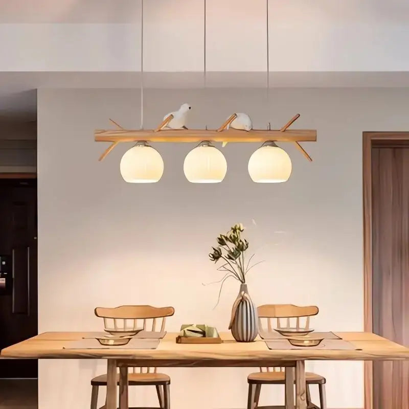 Suspension luminaire décorative oiseaux style nature en bois clair