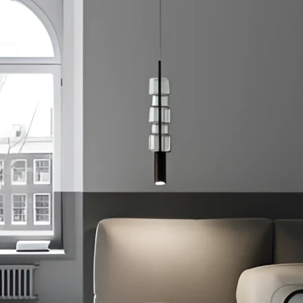 Suspension luminaire noire avec cubes en verre soufflé empilés décoration intérieure raffinée vitria