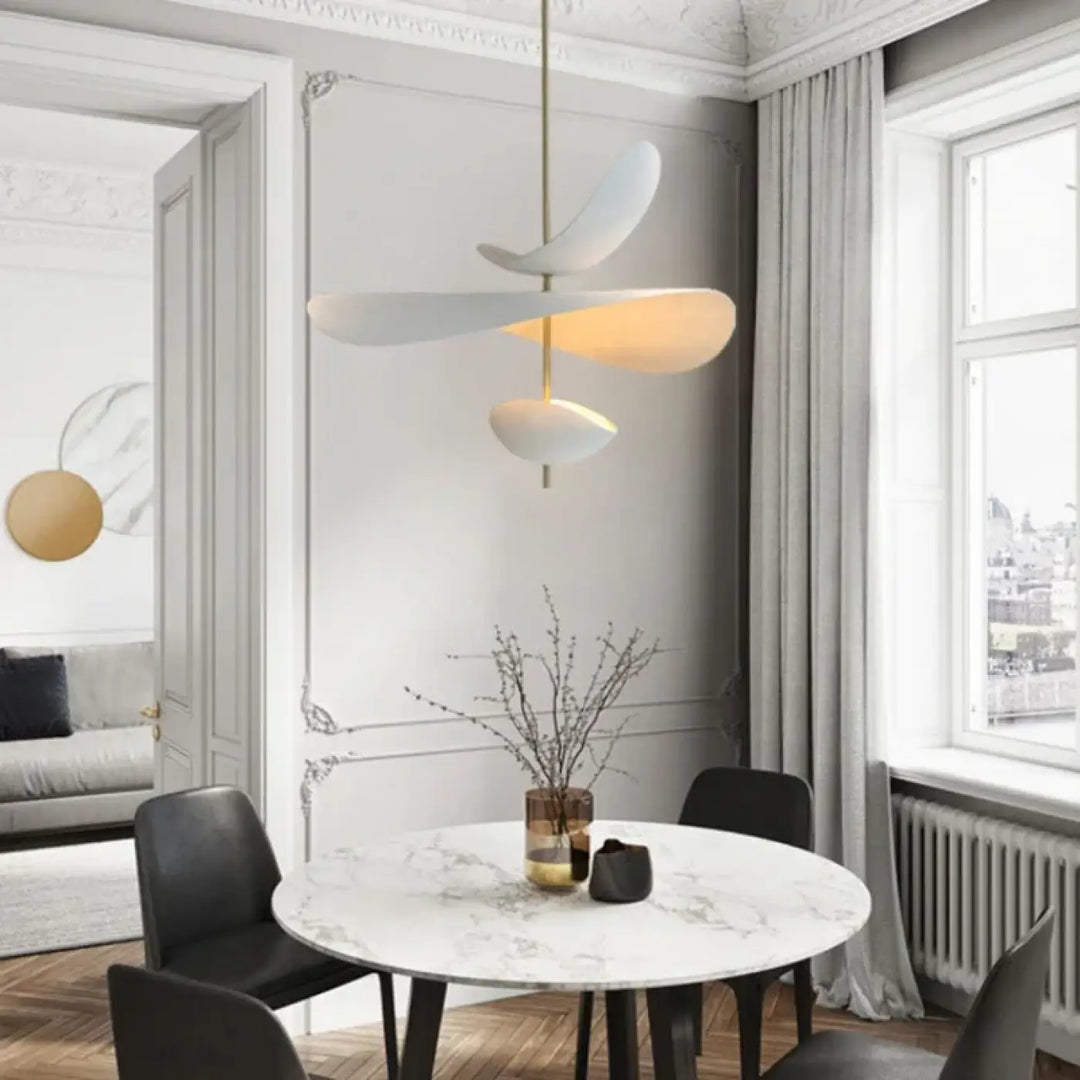 Suspension luminaire design aérien aux formes organiques blanc