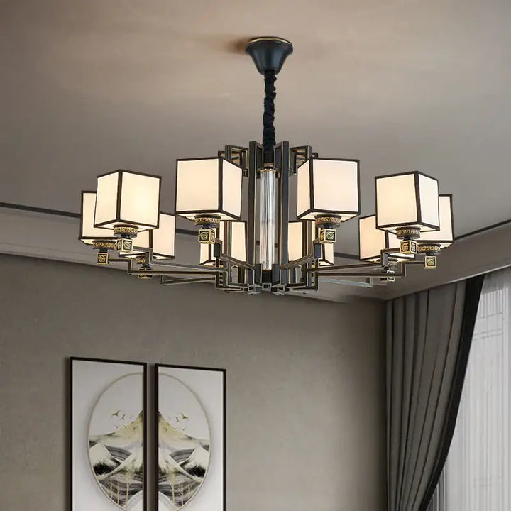 Suspension luminaire design asiatique en cubes opalins chic