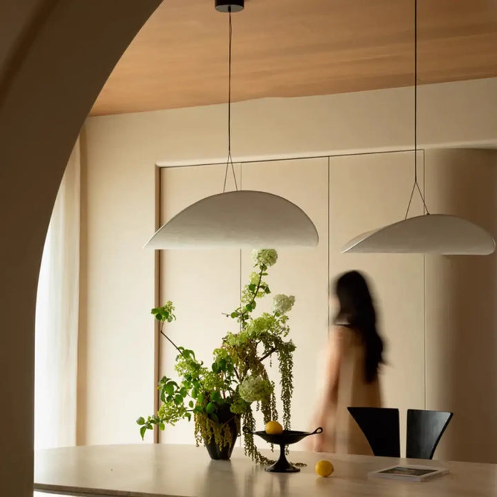 Suspension luminaire design blanc mat formes galets moderne